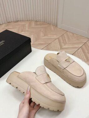 Prada Triangle Logo Thick Sole Loafer Mules